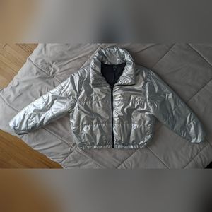 Wild Fable Women's Silver Faux Leather Puffer Coat Jacket  XXL